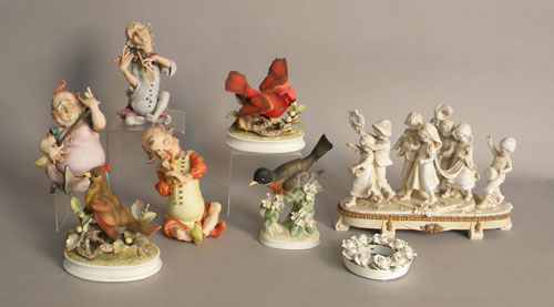 Appraisal: Three porcelain bird figures together with three gnome figures and