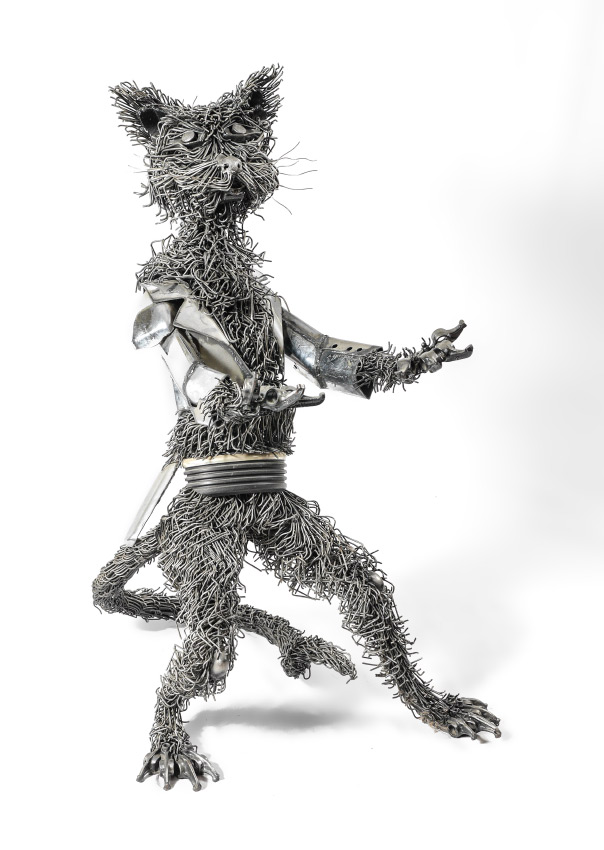 Appraisal: PAUL EPPLING CAT SCULPTURE Constructed from chain link fencing and