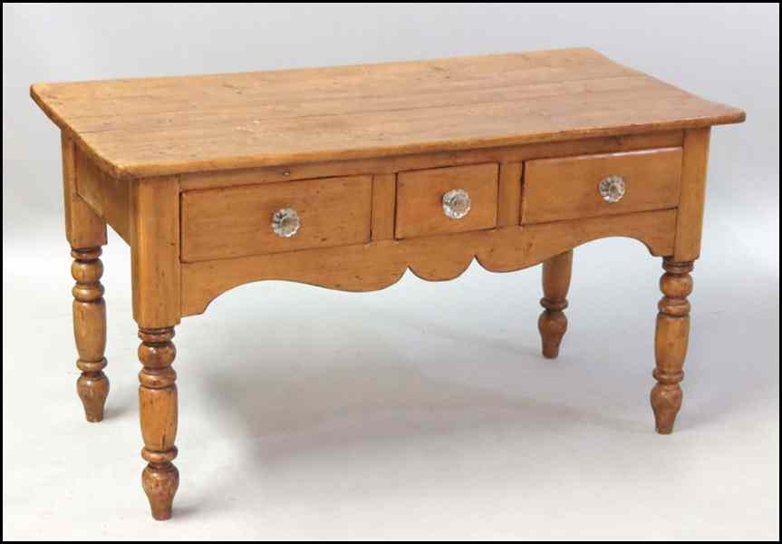 Appraisal: PINE THREE DRAWER TABLE H '' W '' D ''