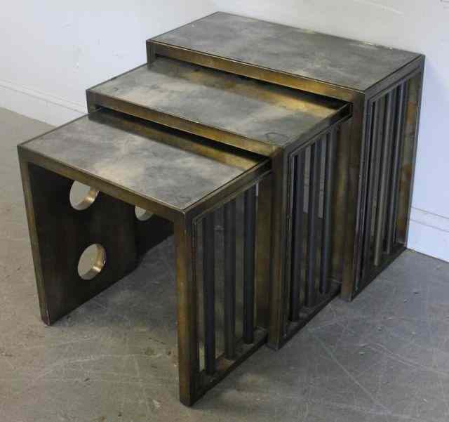 Appraisal: Set of James Mont Nesting Tables with MirroredTops From a