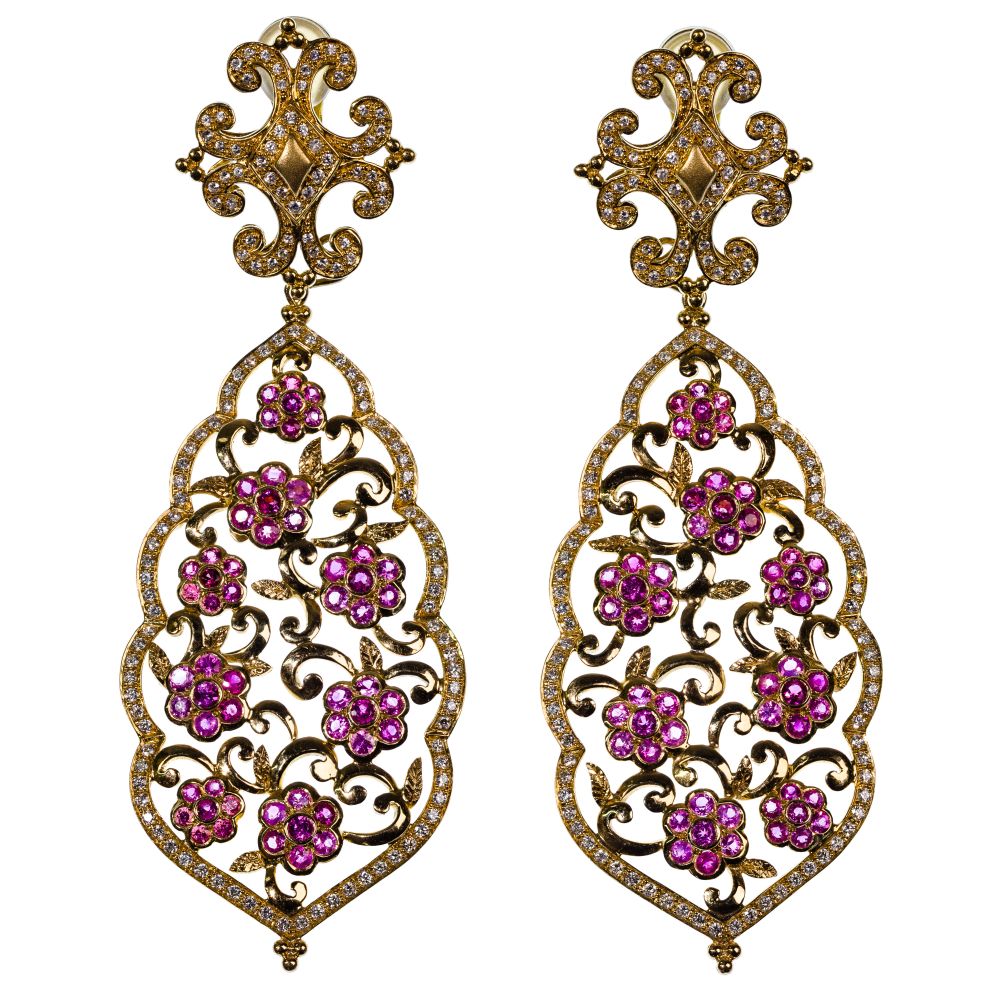 Appraisal: PAULA CREVOSHAY K YELLOW GOLD AND GEMSTONE CLIP-ON EARRINGSAdorned with