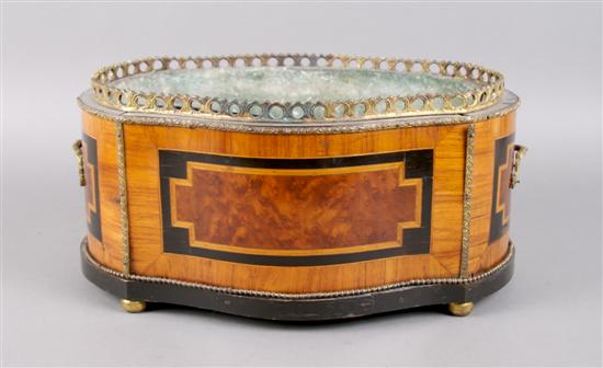 Appraisal: A Parquetry and Gilt Metal Mounted Jardiniere Width inches