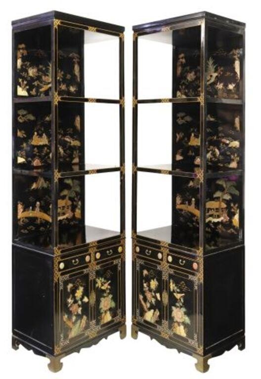 Appraisal: pair Chinese black lacquered and parcel gilt etageres in two