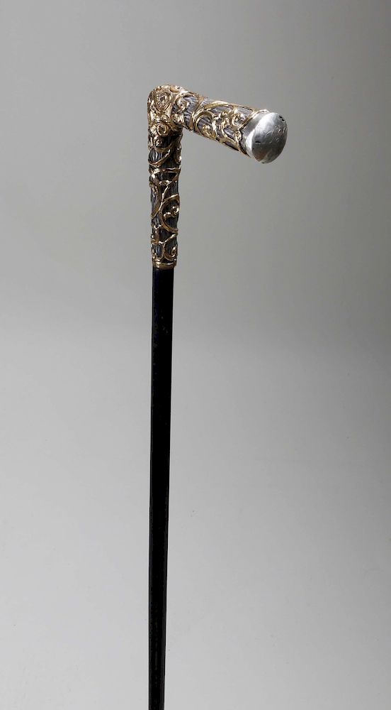 Appraisal: Silver and Gold Filled Cane circa Silver and Gold Filled