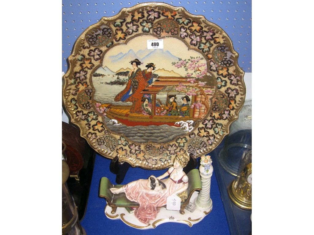 Appraisal: Lot comprising large Satsuma charger and pottery figure of a