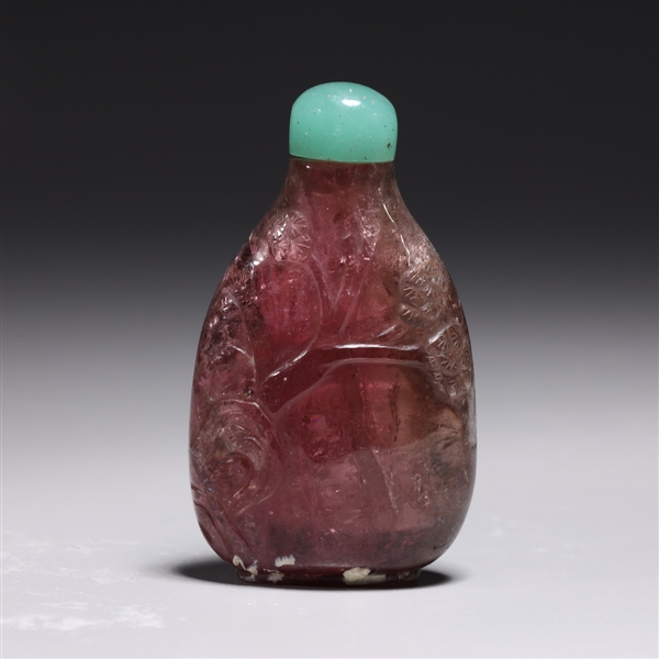 Appraisal: Chinese carved pink tourmaline snuff bottle with all over floral