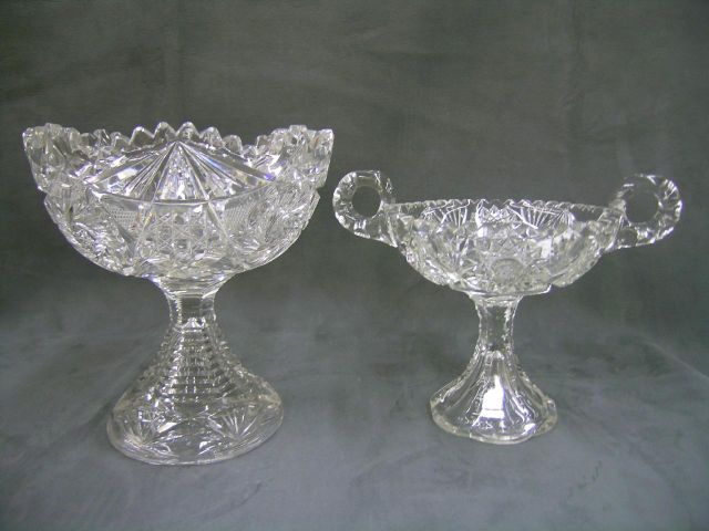 Appraisal: Two cut glass compotes including pedestal double handled compote with