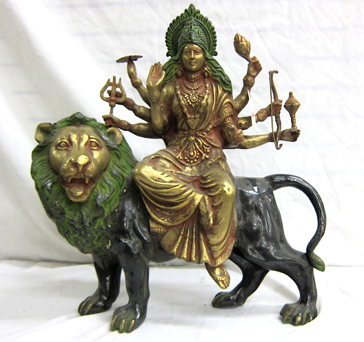 Appraisal: EAST INDIAN BRONZE SCULPTURE Durga seat on lion her eight