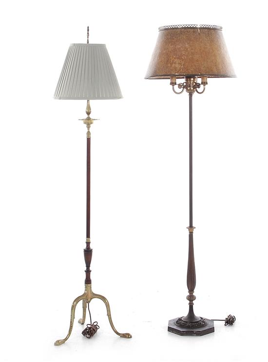 Appraisal: Bronze and brass floor lamps one with mica shade H