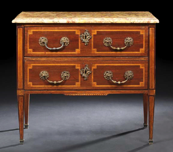 Appraisal: Louis XVI-Style Mahogany and Marble-Top Commode mid- th century the