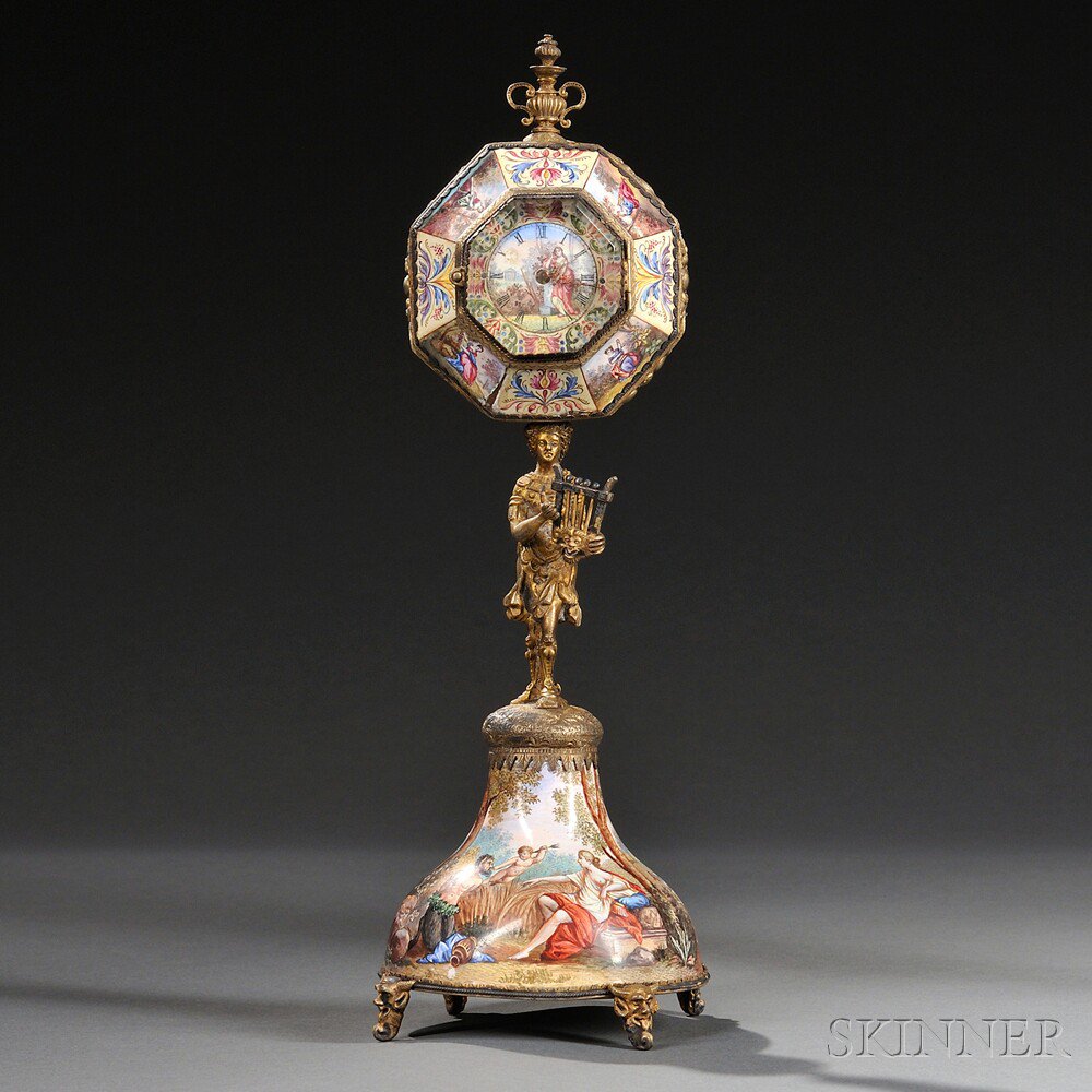 Appraisal: Viennese Gilt-metal and Enamel Figural Clock Austria late th century