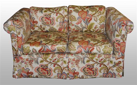 Appraisal: CUSTOM MADE UPHOLSTERED TWO CUSHION DOWN FILLED SOFA length inches