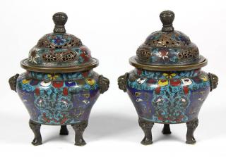 Appraisal: Two Chinese Cloisonne Censers Pair of Chinese cloisonne enameled censers