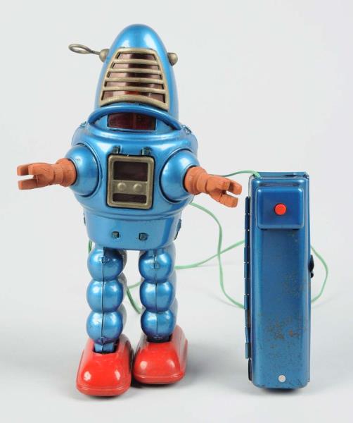 Appraisal: Japanese Tin Litho Battery Operated Planet Robot Original hands missing