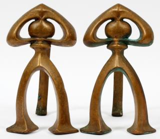 Appraisal: ART DECO BRONZE ANDIRONS BELLOWS ART DECO BRONZE ANDIRONS BELLOWS