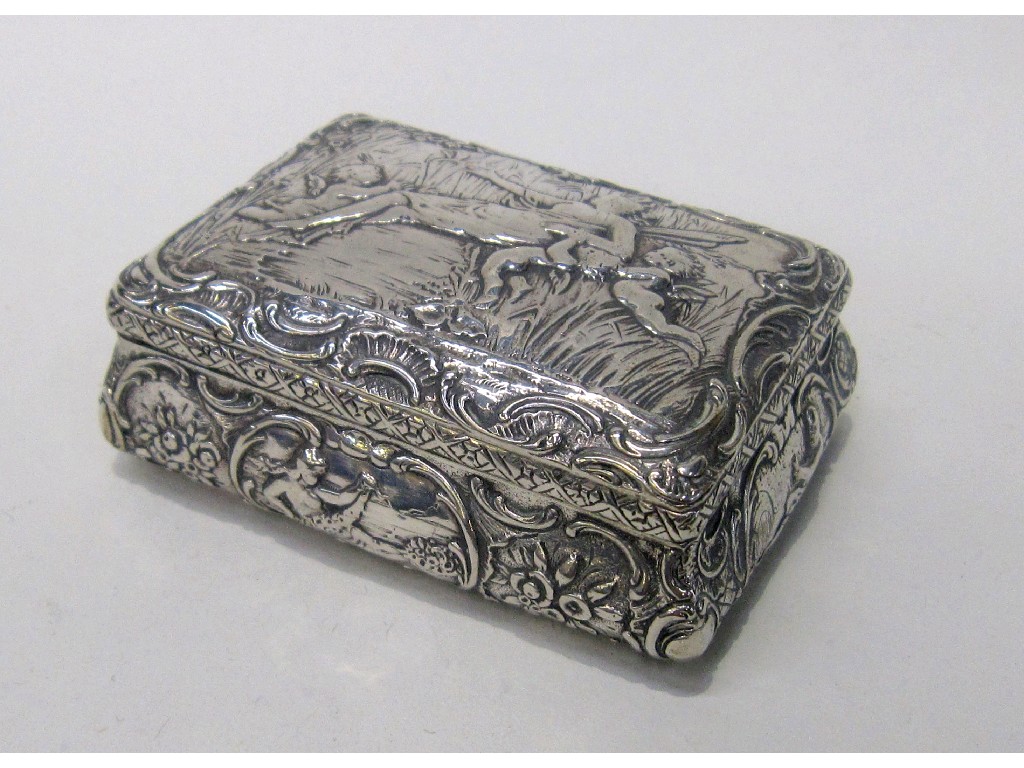 Appraisal: Continental silver trinket box embossed with a fairy and two