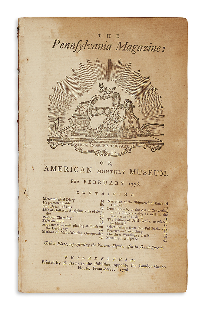 Appraisal: AMERICAN REVOLUTION-- Paine Thomas editor Issue of the Pennsylvania Magazine