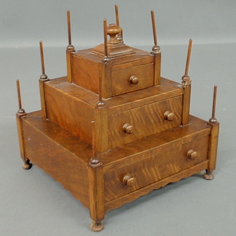 Appraisal: - American walnut sewing box th c with three graduated