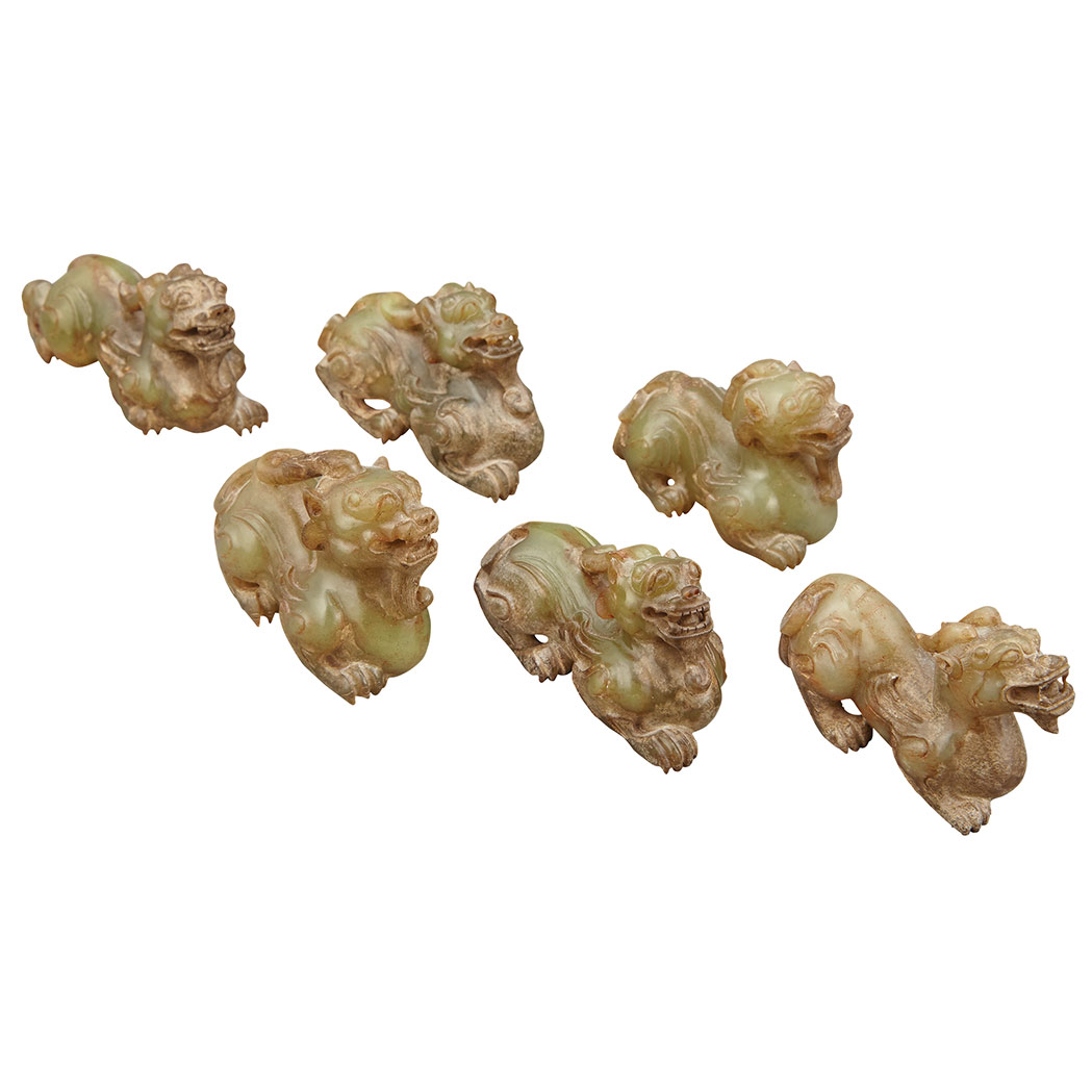 Appraisal: Group of Six Chinese Jade Mythical Beasts Each in a