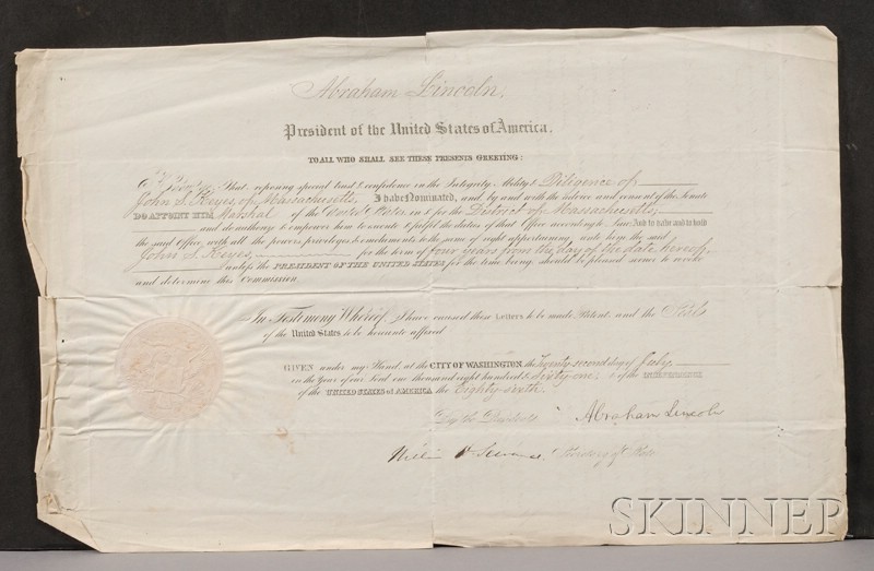 Appraisal: Lincoln Abraham - Signed document July one page as President