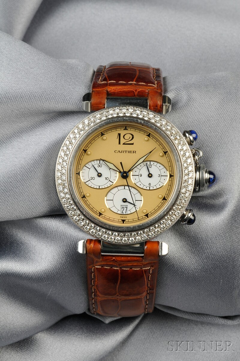 Appraisal: Stainless Steel and Diamond Pasha Chronograph Wristwatch Cartier the gold-tone