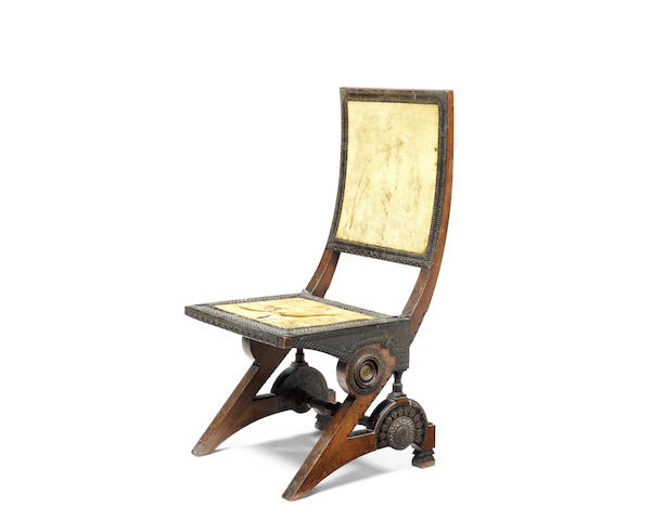 Appraisal: Carlo Bugatti - A Side Chair circa walnut with embossed