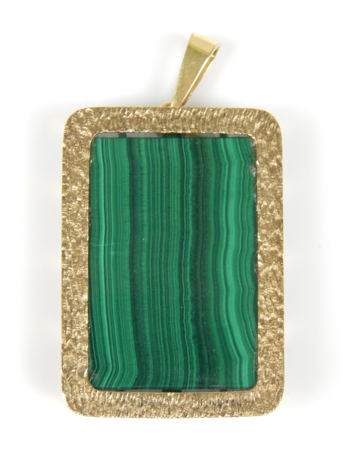 Appraisal: A ct gold and malachite pendant the rectangle of malachite