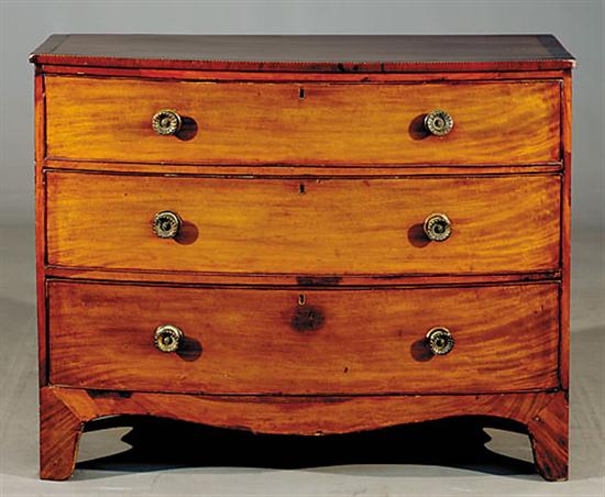 Appraisal: Diminutive English inlaid mahogany bow front chest mid th centuryshaped