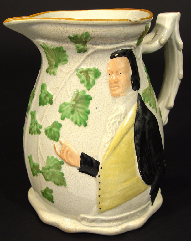 Appraisal: th century Staffordshire commemorative jug relief moulded with portraits of