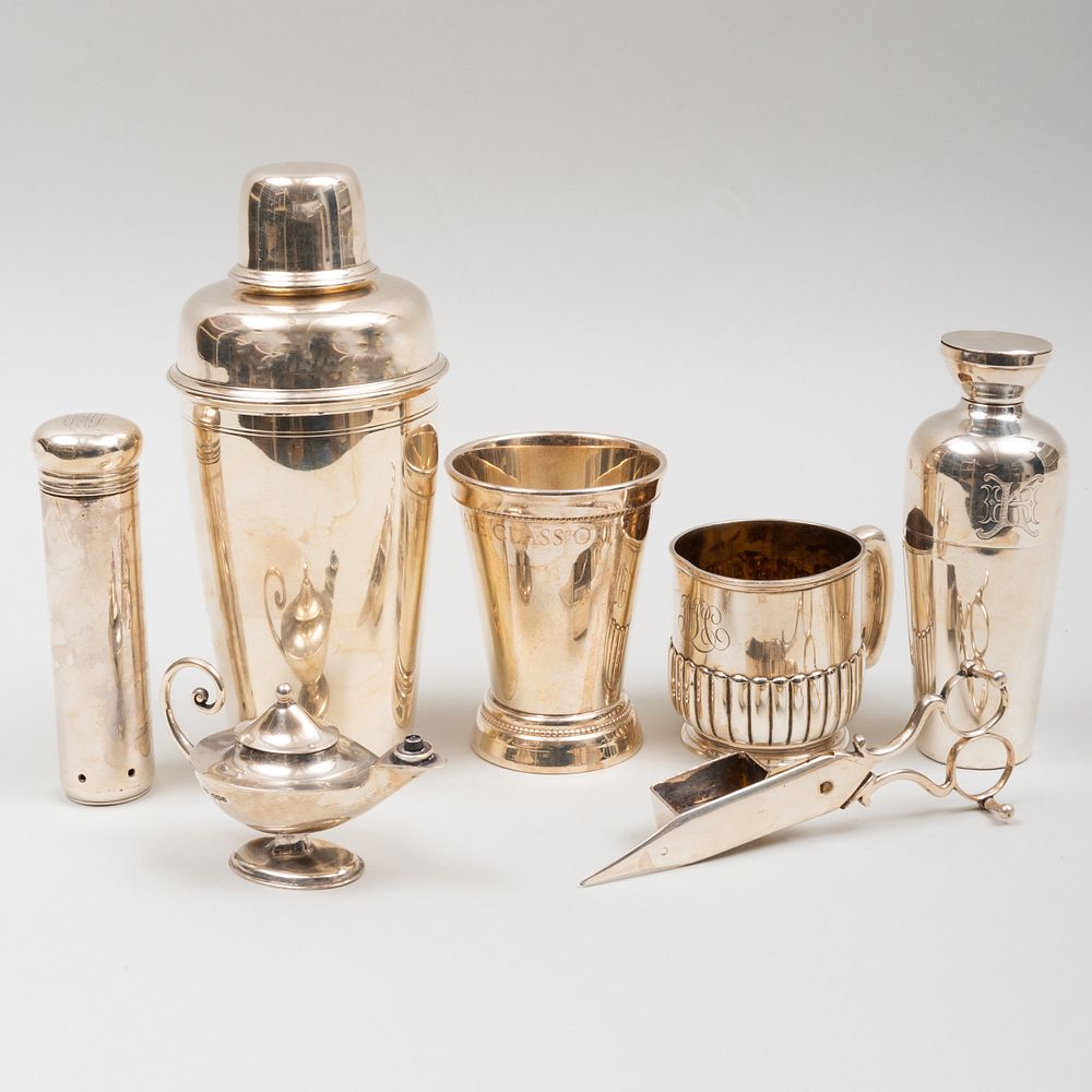 Appraisal: Tiffany Co Silver Cocktail Shaker and a Group of Silver