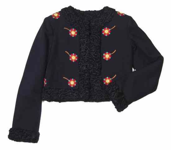 Appraisal: A Valentino Black Wool Jacket with broadtail trim floral embroidery