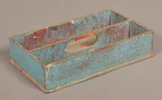 Appraisal: Pennsylvania th Century Wood Utensil Carrier Blue over red paint