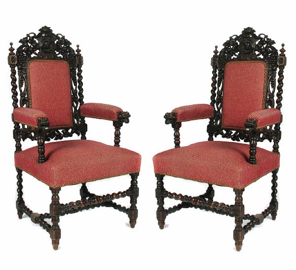 Appraisal: A pair of Victorian carved oak armchairs height ft width