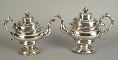 Appraisal: Two New York coin silver teapots ca by G Boyce