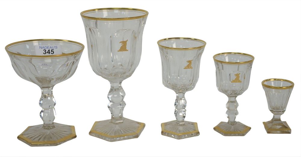 Appraisal: Sixty Three Piece Set of Crystal having gold rim on