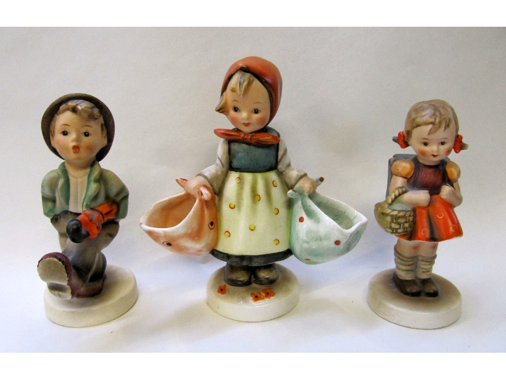 Appraisal: Three Hummel figures 'School Girl' 'Happy Traveller' and 'Mother's Darling'