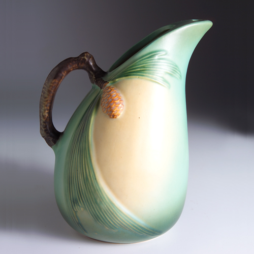 Appraisal: ROSEVILLE Green Pine Cone pitcher - Raised mark