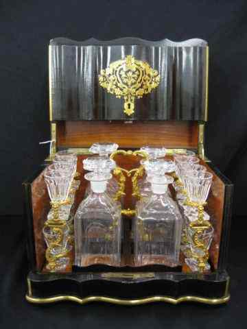 Appraisal: French Victorian Liquor Tantilus Set fine boulle inlaid cabinet set