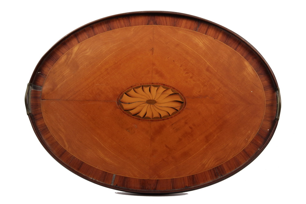 Appraisal: ENGLISH TEA TRAY - Early Inlaid Mahogany Oval Footed Tray