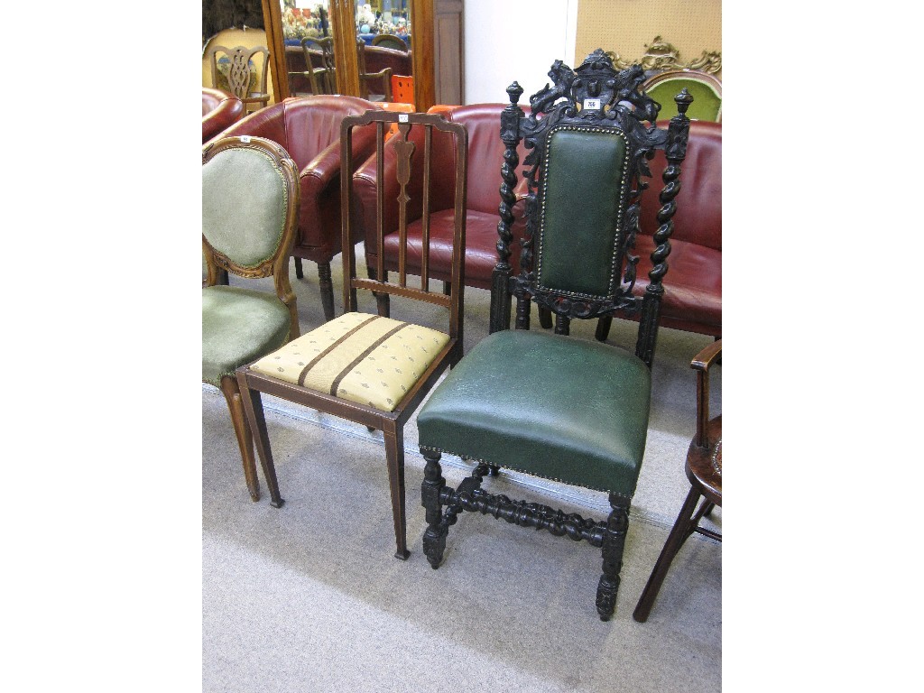 Appraisal: Lot comprising ebonised oak hall chair and an Edwardian side