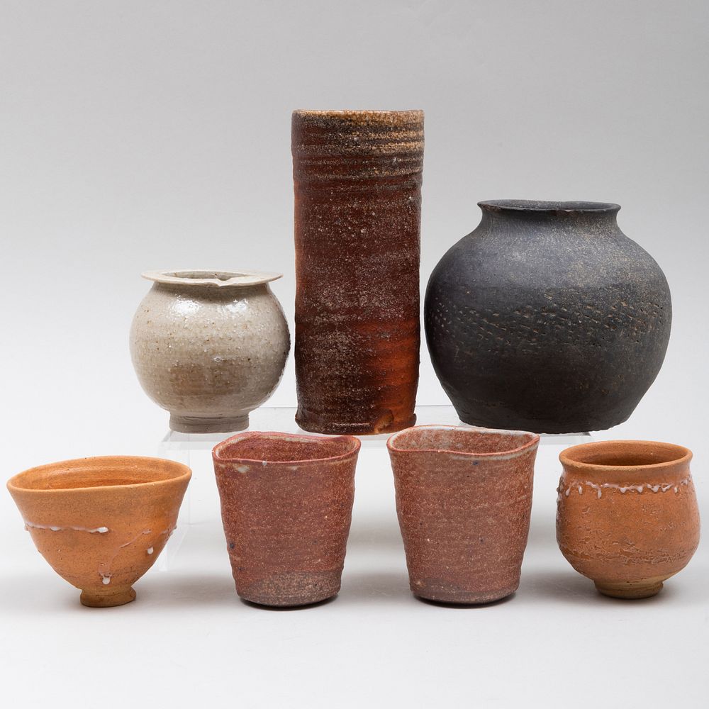 Appraisal: Group of Seven Studio Pottery Vessels Comprising A pair of