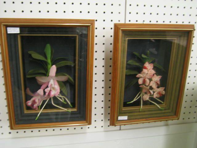 Appraisal: Pair of Silk Florals in Shadowbox Frames