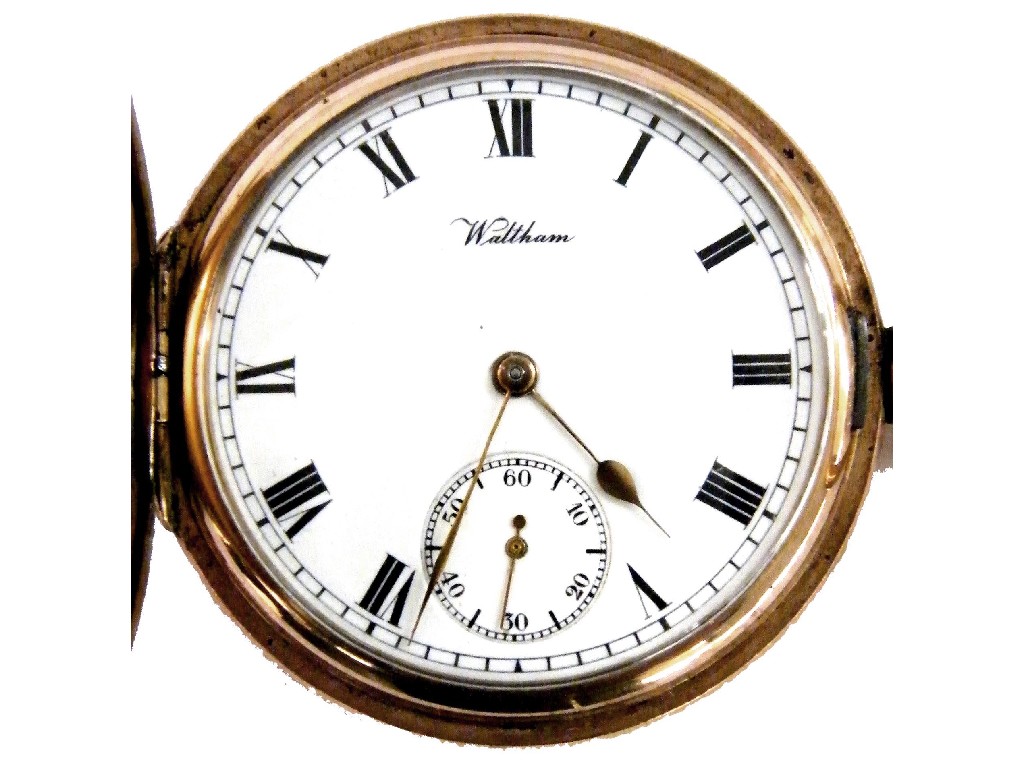 Appraisal: American Waltham Traveler lever gold plated hunter pocket watch movement