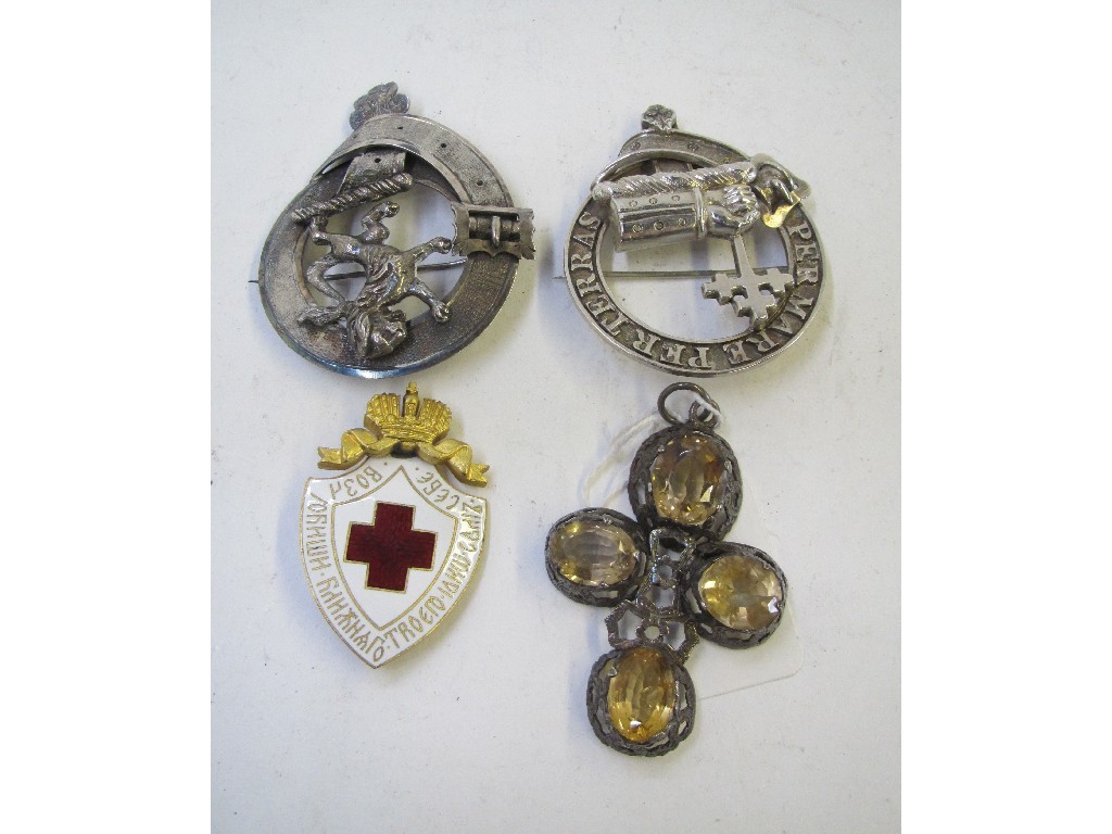 Appraisal: A lot comprising two clan brooches a citrine set cross