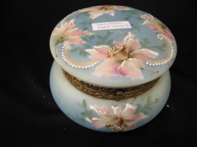 Appraisal: Nakara Victorian Art Glass Dresser Box floral on blue satin