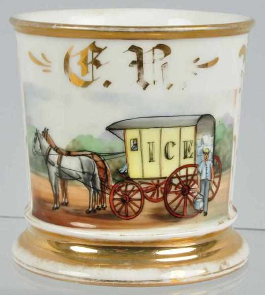 Appraisal: Horse-Drawn Ice Truck Shaving Mug Description Beautiful image of man