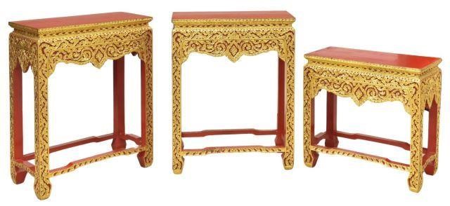 Appraisal: lot of Southeast Asian parcel gilt and red lacquered side