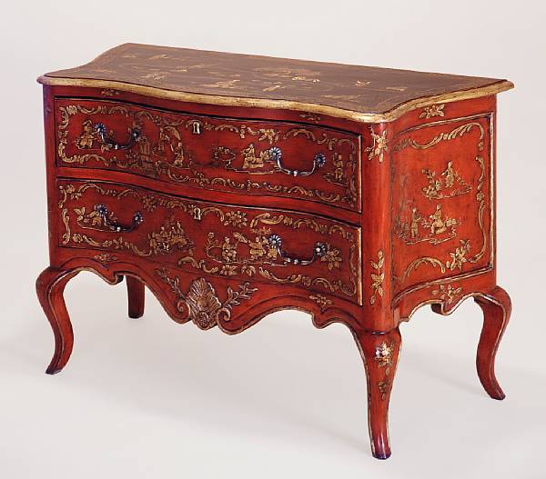 Appraisal: A Louis XV style scarlet lacquered and parcel gilt commode