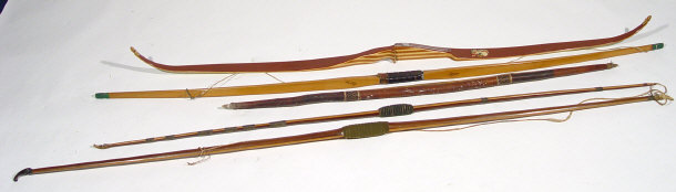 Appraisal: Five wooden archers' bows including two early examples one stamped