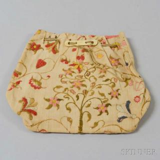 Appraisal: Silk and Linen Embroidered Drawstring Pocket Abigail Kidder th and